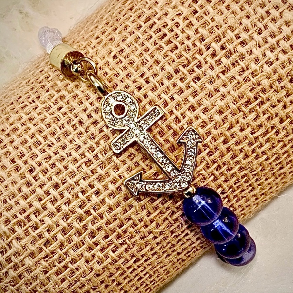 Elegant Anchor Pendant with Blue Beads